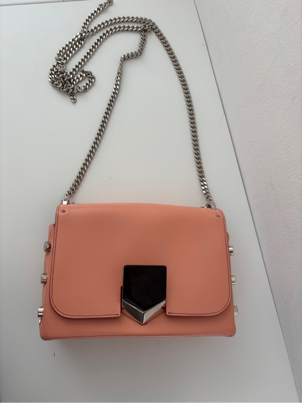 Jimmy Choo Peach Leather Crossbody with Silver Chain - Picture 2 of 12